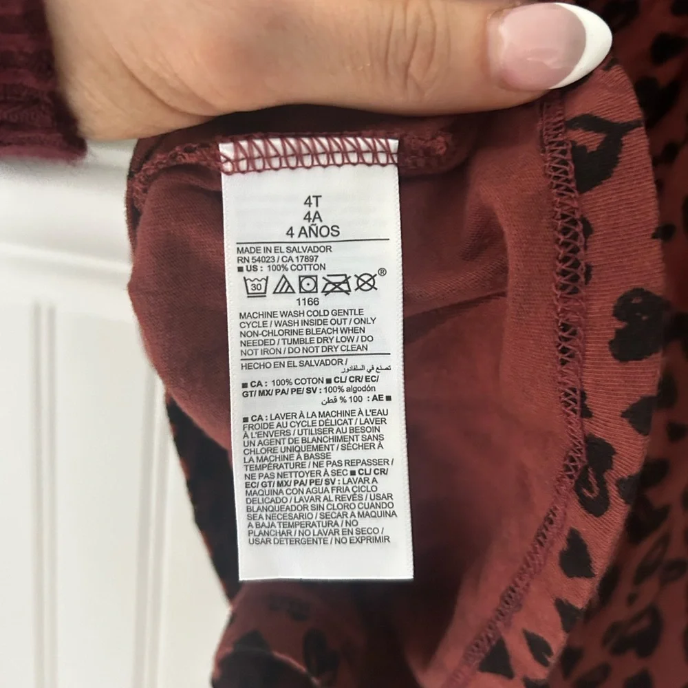 Old Navy Girls 4T Kids Cotton Dress Long Sleeve Black Maroon Heart Pattern